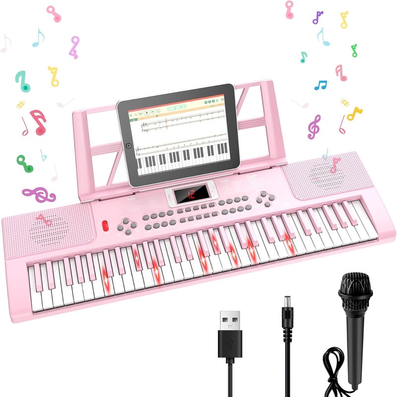 TWFRIC Piano Keyboard, 61 Key Upgrade Kids Pianos Music Toy with Light-up Keys & Pro Teaching Modes, Dual Speaker, 70 Demos,100 Tones, 100 Rhythms Perfect Christmas/Birthday Gift for Kids (Pink) - Image 1